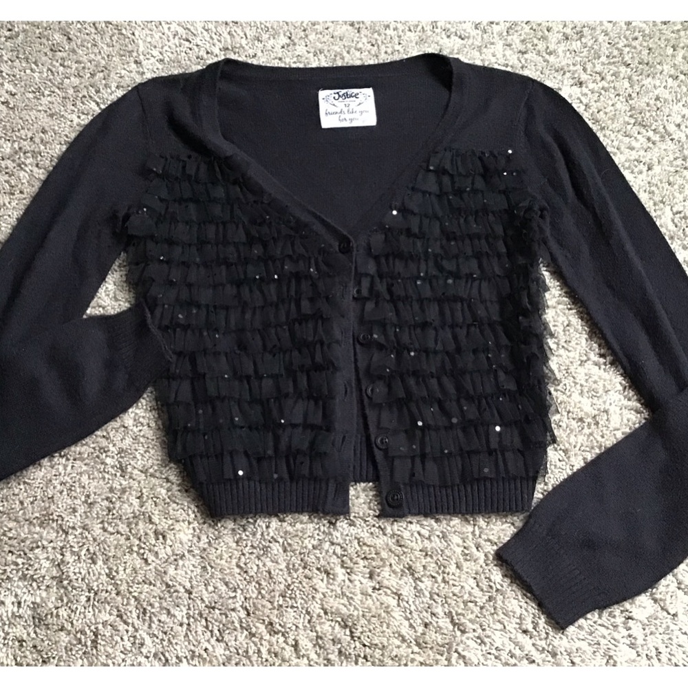 Justice girls black ruffle cardigan size 12